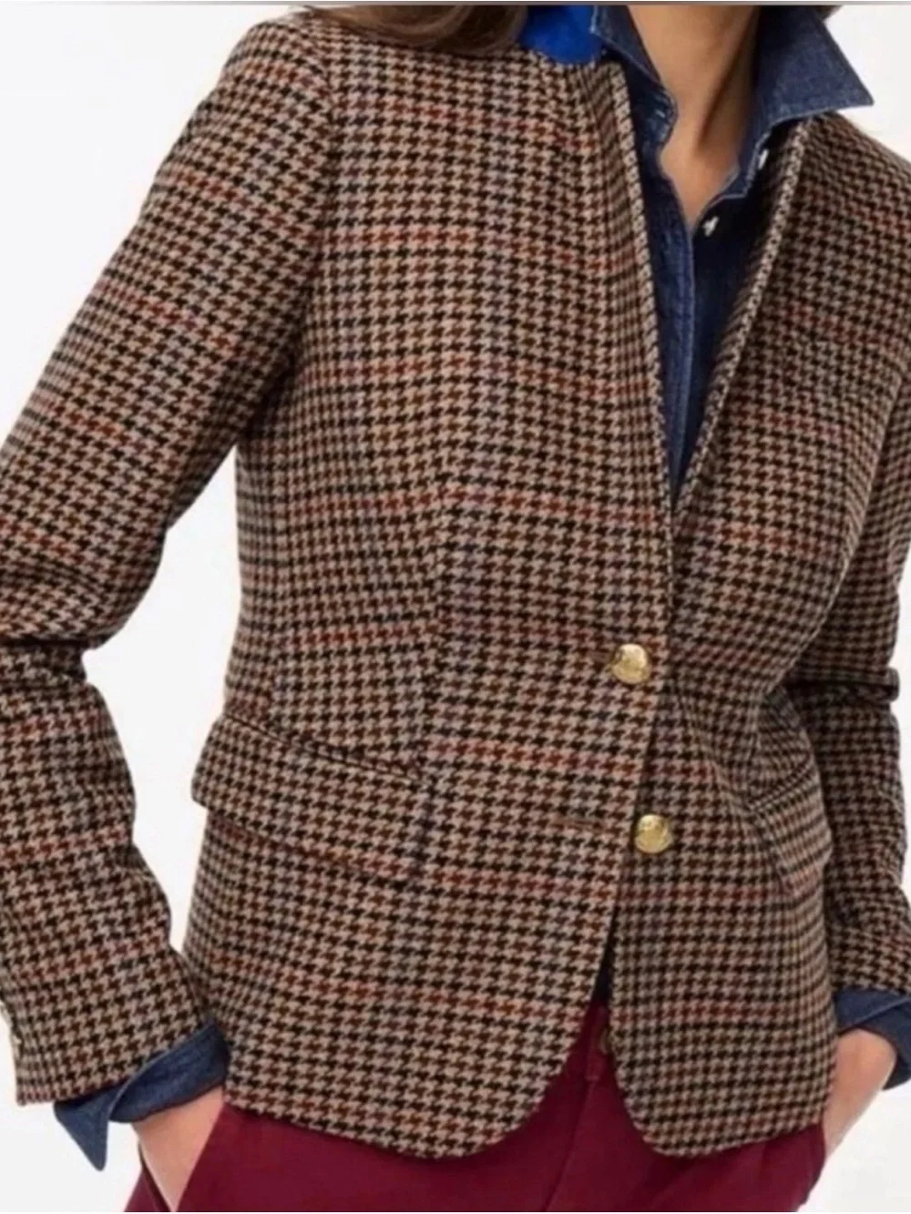J.Crew Houndstooth Schoolboy Blazer in Camel Multi Houndstooth 0~ Excellent